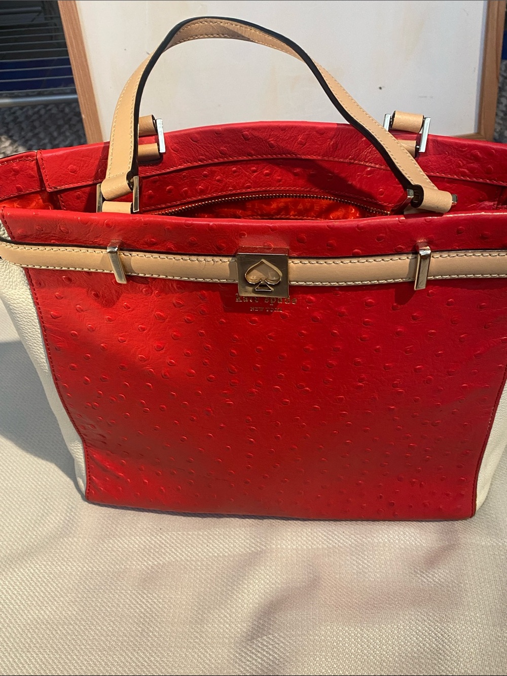Kate Spade Leo Houston Street Exotic Ostrich Embossed Satchel, no shoulder strap